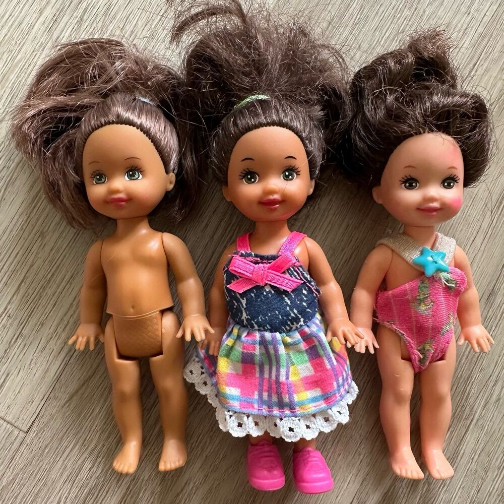Lot of 3 Vintage Barbie Little Sister Kelly Dolls - Brunette Kellys
